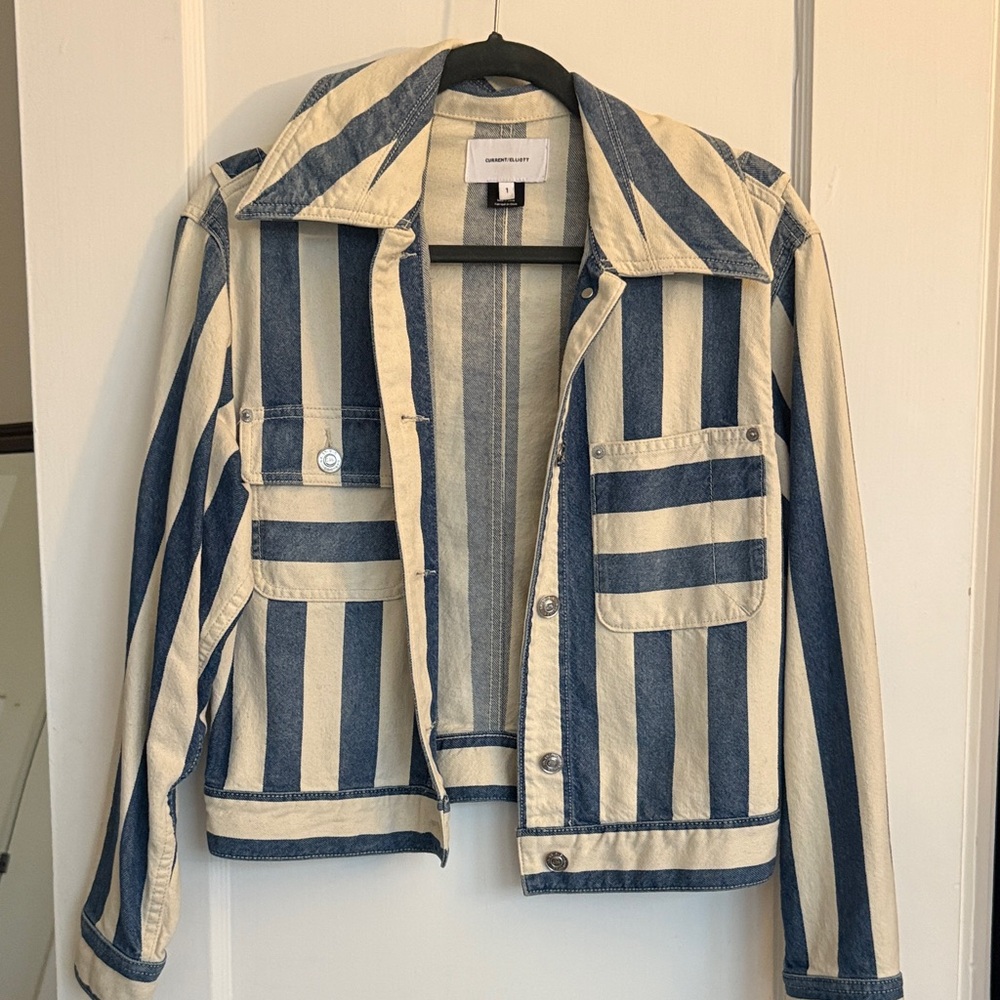 Current/Elliott Blue and Cream Striped Jean Jacket